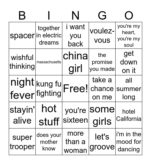 party time Bingo Card