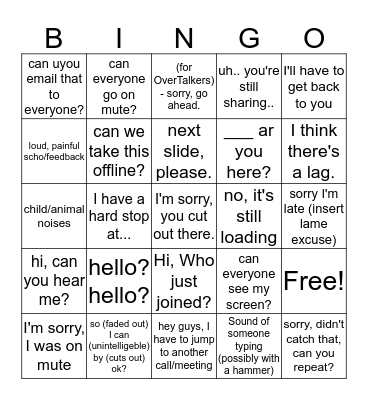 Conference Call Bingo Card