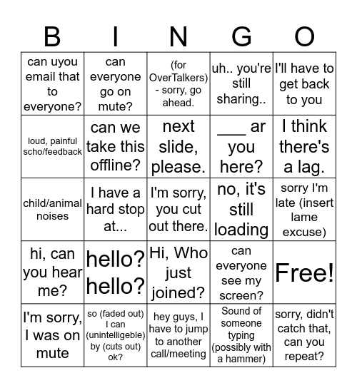 Conference Call Bingo Card