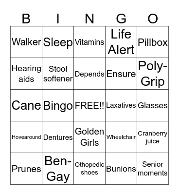 OVER THE HILL Bingo Card