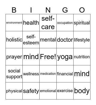 Holistic Health Bingo Card