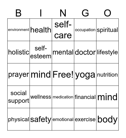 Holistic Health Bingo Card