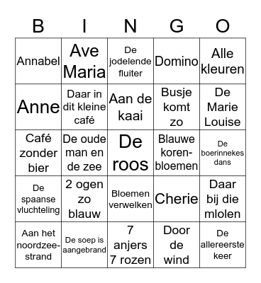 Muziek Bingo Card