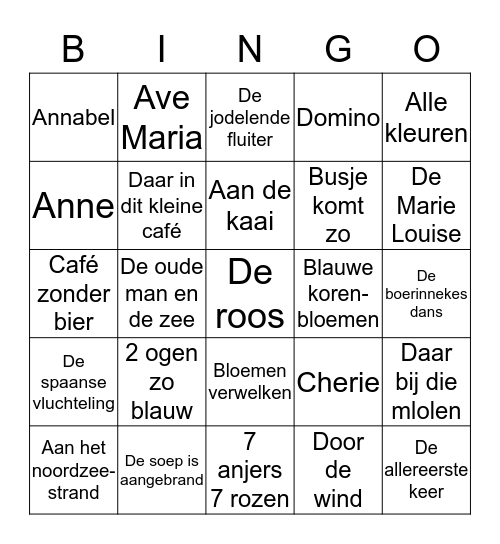 Muziek Bingo Card