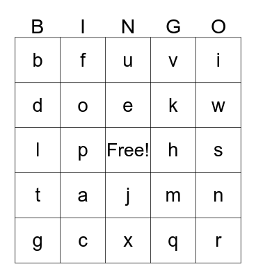 alphabet Bingo Card