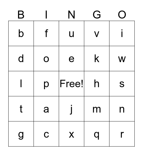 alphabet Bingo Card