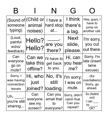 Conference Call Bingo Card