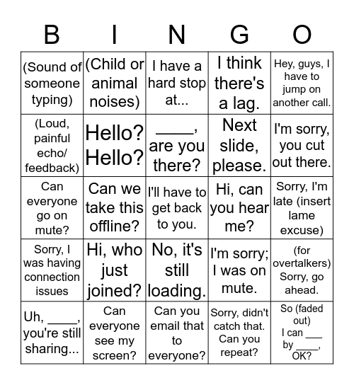 Conference Call Bingo Card