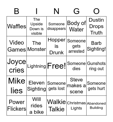 STRANGER THINGS  Bingo Card