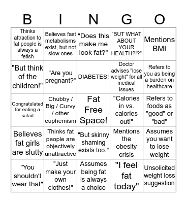 Fatty Fatty Boombalatty BINGO Card