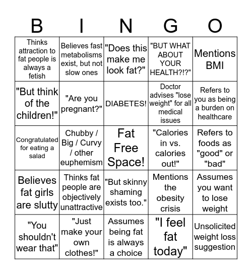 Fatty Fatty Boombalatty BINGO Card