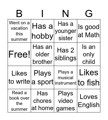 Getting to Know You Bingo Card