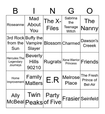 90's TV Shows Bingo Card