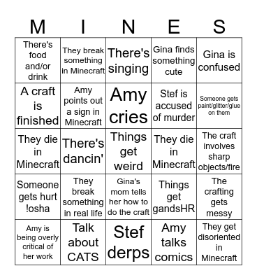Mines N Crafts Bingo Card