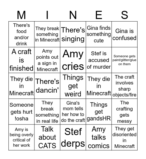Mines N Crafts Bingo Card