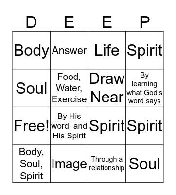 Going Deeper Focused Study Bingo Card