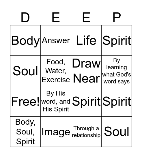 Going Deeper Focused Study Bingo Card