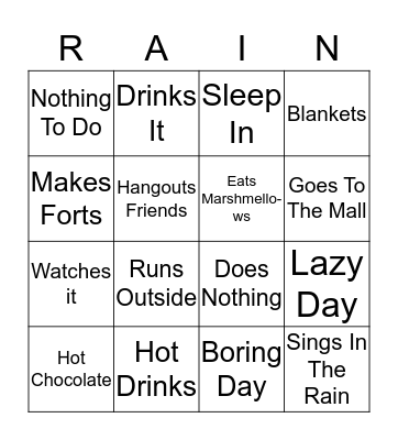 RAINY DAYS Bingo Card