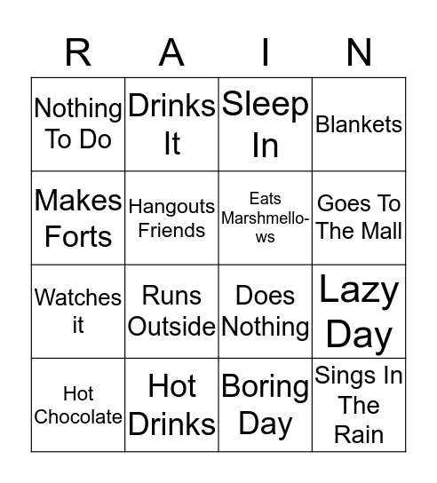 RAINY DAYS Bingo Card