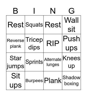 Fitness Bingo Card