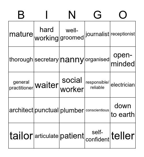 Employment Bingo Card