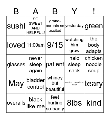 Baby Bingo Card
