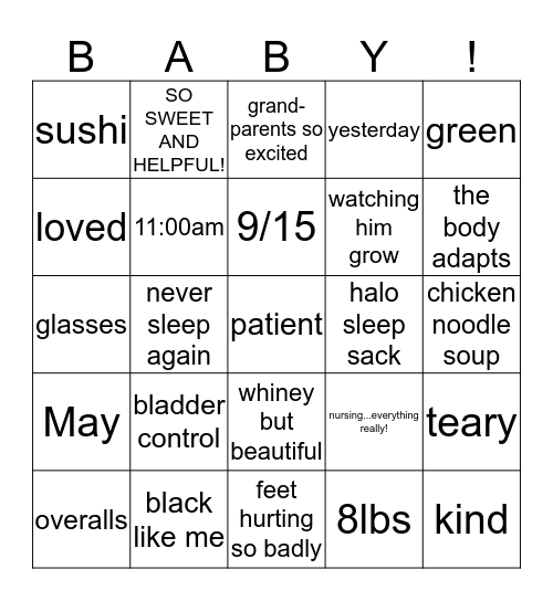 Baby Bingo Card