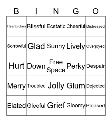 Happy and Sad Bingo Card