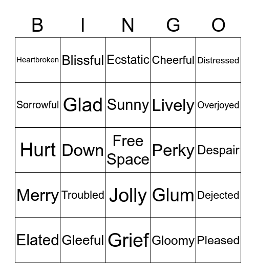 Happy and Sad Bingo Card