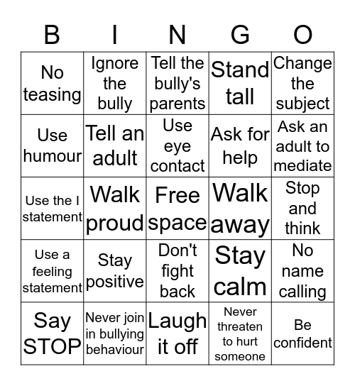 What can we do if we are being bullied? Bingo Card