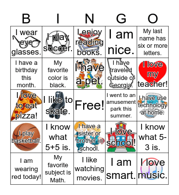 All About me Bingo Card
