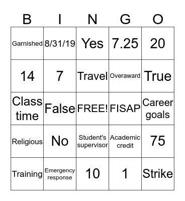 Student Employment BINGO! Bingo Card