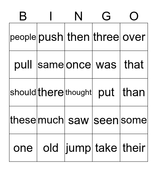 My Key Words Bingo Card