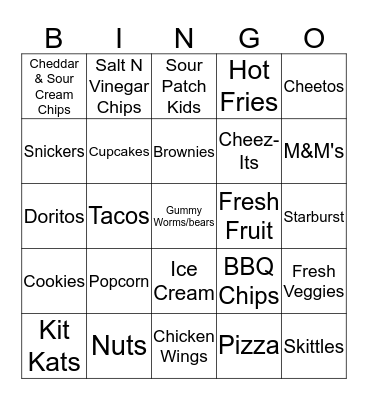 Munchies Bingo Card