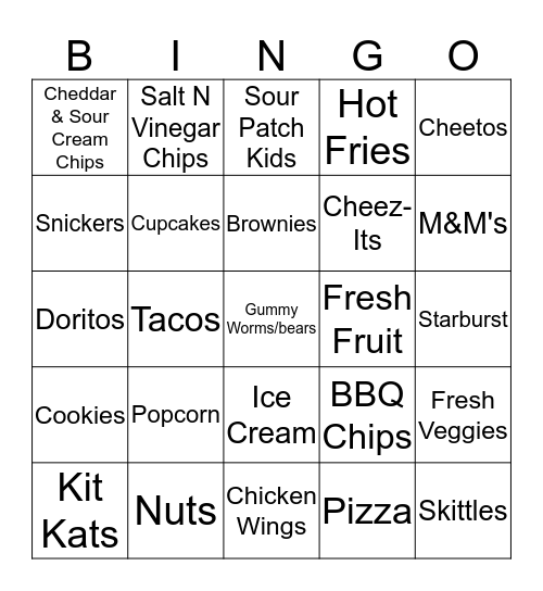 Munchies Bingo Card