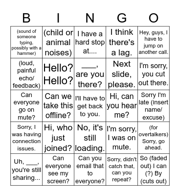 Conference Call Bingo Card