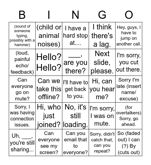 Conference Call Bingo Card
