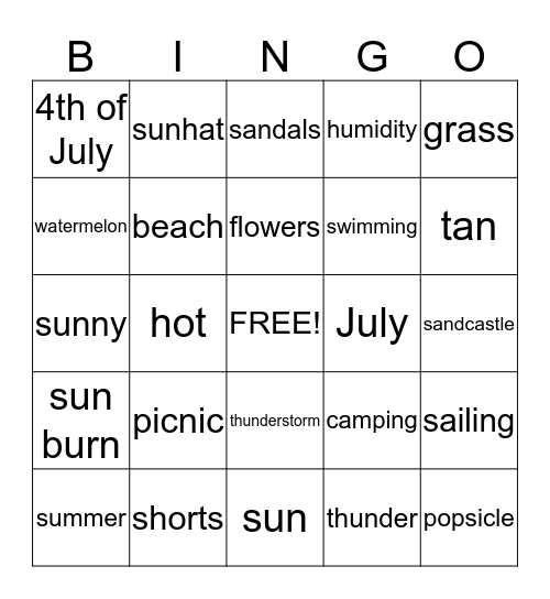 SEACRET SUMMER  Bingo Card