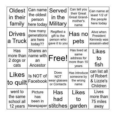 CHARLTON FAMILY Bingo Card