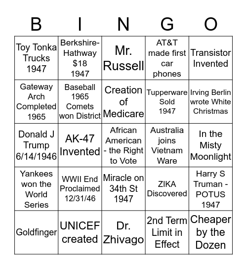 65 Bingo Card