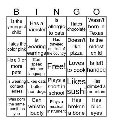 Find Someone Who... Bingo Card