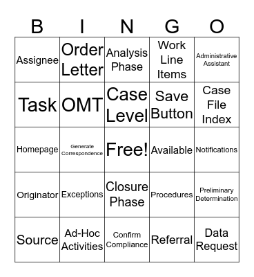 OMT Bingo Card