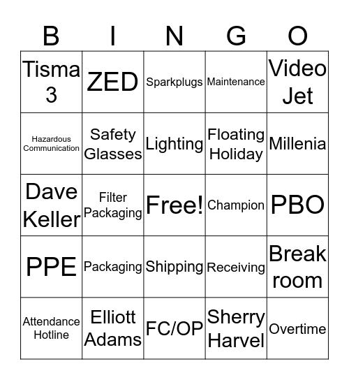 FEDERAL MOGUL BINGO Card