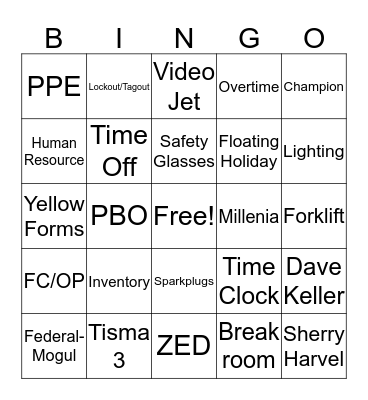 FEDERAL MOGUL BINGO Card
