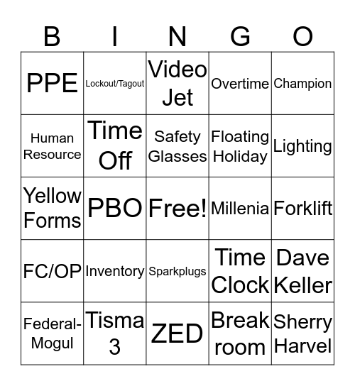 FEDERAL MOGUL BINGO Card