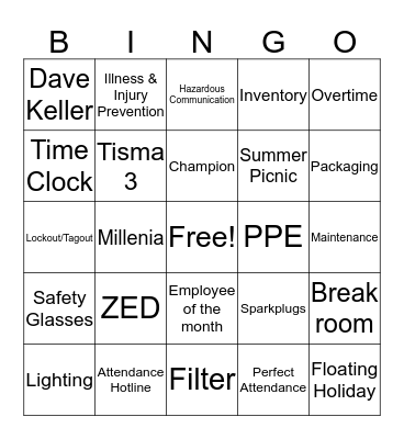 FEDERAL MOGUL BINGO Card