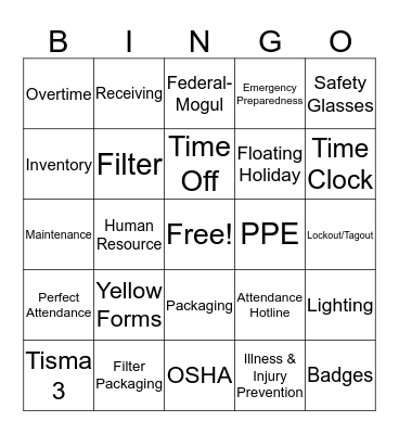 FEDERAL MOGUL BINGO Card