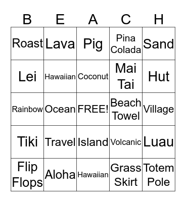 Luau Bingo Card