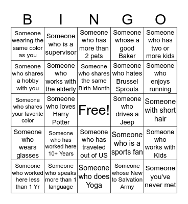 Find A Salvation Army Employee BINGO! Bingo Card