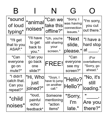 Conference Call Bingo Card